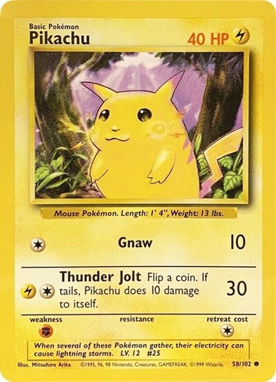 Pikachu (BS) #058/102 Common Base Set Pokemon: 1999