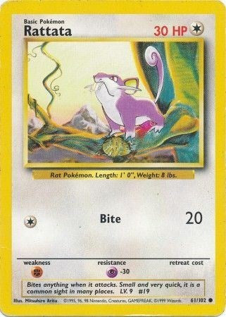 Rattata (BS) #061/102 Common Base Set Pokemon: 1999