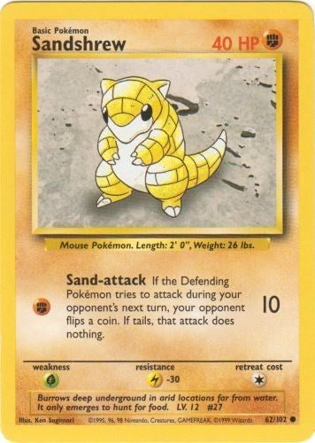 1999 Pokemon: Base Set (BS) - Sandshrew (#062/102, Common)