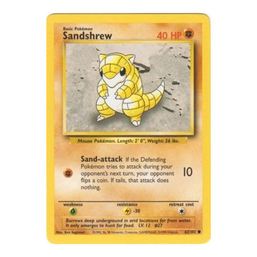 Sandshrew (BS) #062/102 Common Base Set Pokemon: 1999