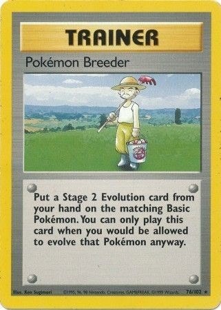 Pokemon Breeder (BS) #076/102 Rare (Moderately Played) Base Set Pokemon: 1999