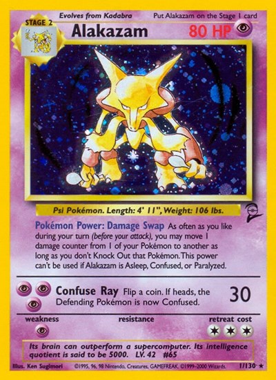 Alakazam (BS2) #001/130 Holo Rare (Holofoil Moderately Played) Base Set 2 Pokemon: 2000