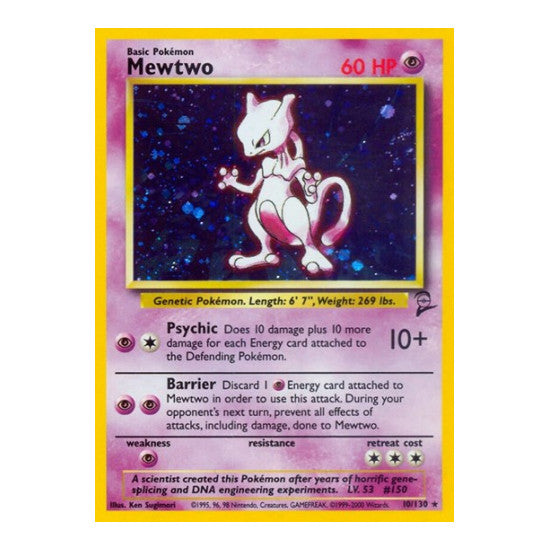 Mewtwo (BS2) #010/130 Holo Rare (Holofoil Damaged) Base Set 2 Pokemon: 2000