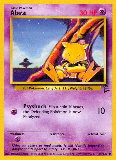 Abra (BS2) #065/130 Common (Lightly Played) Base Set 2 Pokemon: 2000