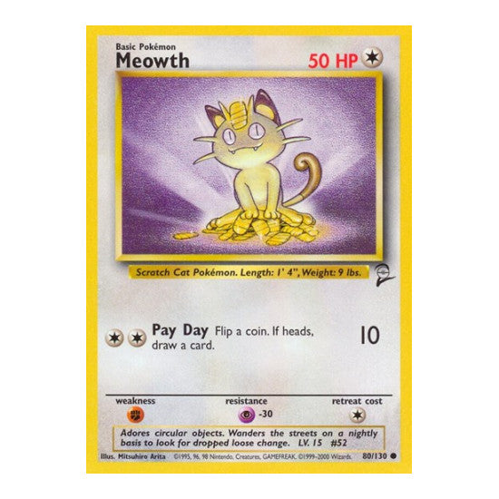 Meowth (BS2) #080/130 Common (Damaged) Base Set 2 Pokemon: 2000