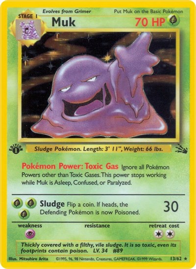 Muk 13 (FO) #13/62 Holo Rare Fossil Pokemon: 1999
