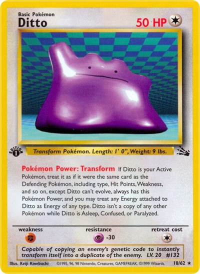 Ditto 18 (FO) #18/62 Rare (Unlimited Heavily Played) Fossil Pokemon: 1999
