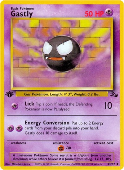 Gastly (FO) #33/62 Uncommon (Unlimited Lightly Played) Fossil Pokemon: 1999