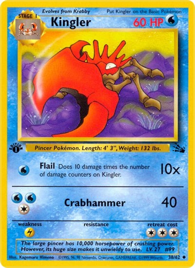 Kingler (FO) #38/62 Uncommon Fossil Pokemon: 1999
