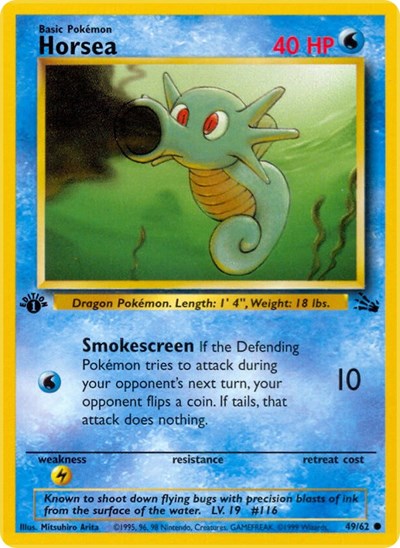 1999 Pokemon: Fossil (FO) - Horsea (#49/62, Common)