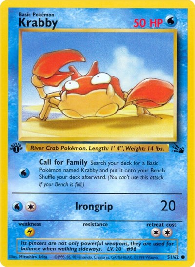 1999 Pokemon: Fossil (FO) - Krabby (#51/62, Common)