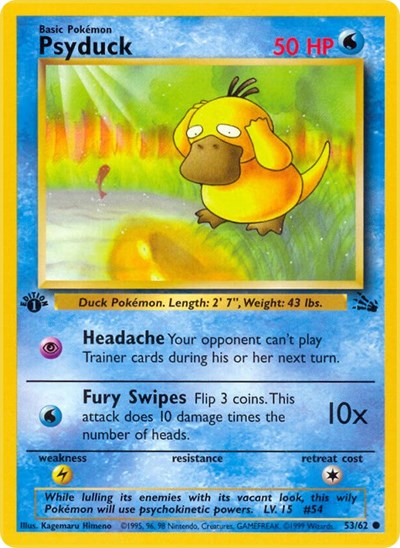 Psyduck (FO) #53/62 Common Fossil Pokemon: 1999