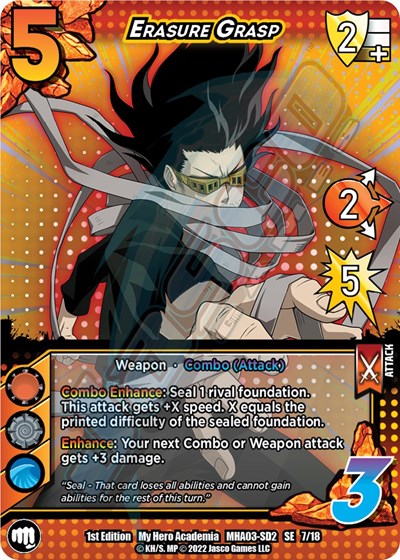 Erasure Grasp (MHA3) #7/18 SE (1st Edition Normal Lightly Played) UniVersus: My Hero Academia: Heroes Clash UniVersus: 2022