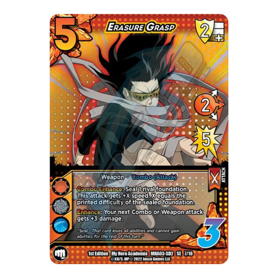 Erasure Grasp (MHA3) #7/18 SE (1st Edition Normal Lightly Played) UniVersus: My Hero Academia: Heroes Clash UniVersus: 2022