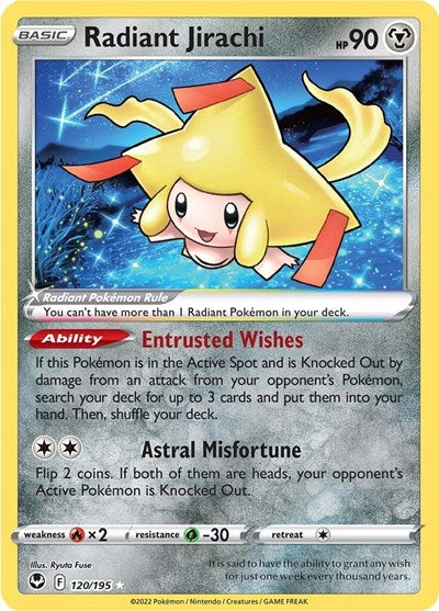 Radiant Jirachi (SWSH12) #120/195 Radiant Rare (Holofoil Near Mint) SWSH12: Silver Tempest Pokemon: 2022
