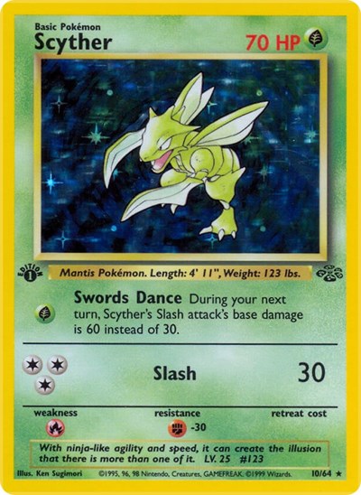 Scyther 10 (JU) #10/64 Holo Rare (Unlimited Holofoil Heavily Played) Jungle Pokemon: 1999