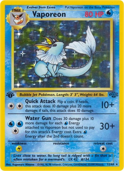 Vaporeon 12 (JU) #12/64 Holo Rare Jungle Pokemon: 1999