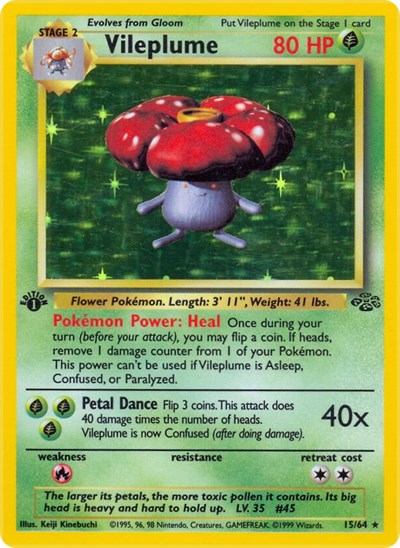 Vileplume 15 (JU) #15/64 Holo Rare (Unlimited Holofoil Lightly Played) Jungle Pokemon: 1999