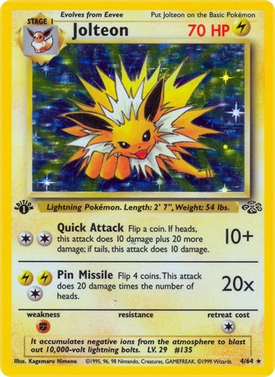 Jolteon 4 (JU) #04/64 Holo Rare (Unlimited Holofoil Moderately Played) Jungle Pokemon: 1999