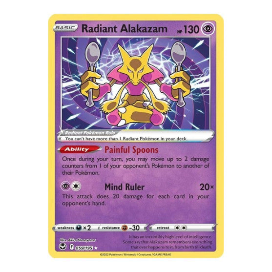 Radiant Alakazam (SWSH12) #059/195 Radiant Rare (Holofoil Near Mint) SWSH12: Silver Tempest Pokemon: 2022