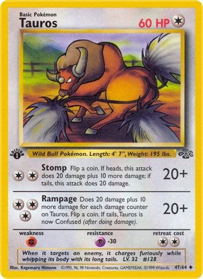 Tauros (JU) #47/64 Uncommon Jungle Pokemon: 1999