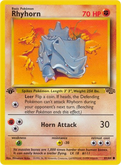 Rhyhorn (JU) #61/64 Common Jungle Pokemon: 1999