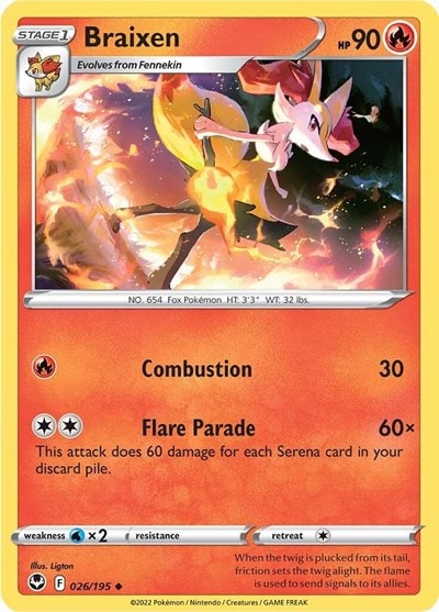 Braixen (SWSH12) #026/195 Uncommon (Reverse Holofoil Moderately Played) SWSH12: Silver Tempest Pokemon: 2022