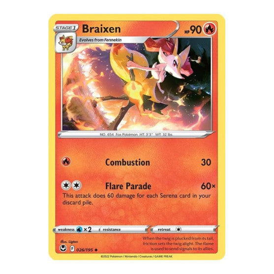 Braixen (SWSH12) #026/195 Uncommon (Reverse Holofoil Moderately Played) SWSH12: Silver Tempest Pokemon: 2022