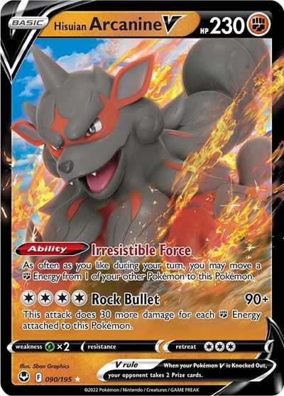 Hisuian Arcanine V (SWSH12) #090/195 Ultra Rare (Holofoil Near Mint) SWSH12: Silver Tempest Pokemon: 2022