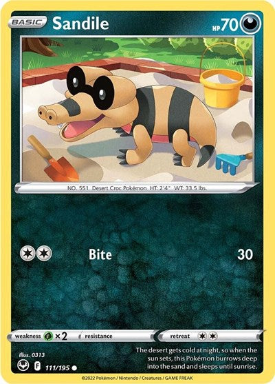 Sandile (SWSH12) #111/195 Common (Reverse Holofoil Lightly Played) SWSH12: Silver Tempest Pokemon: 2022
