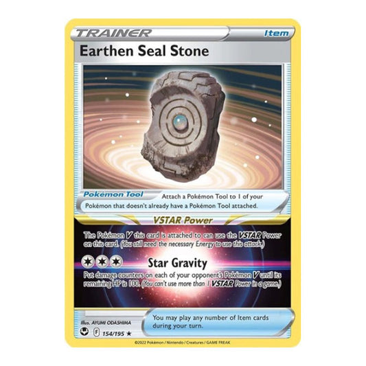 Earthen Seal Stone (SWSH12) #154/195 Holo Rare (Holofoil Near Mint) SWSH12: Silver Tempest Pokemon: 2022