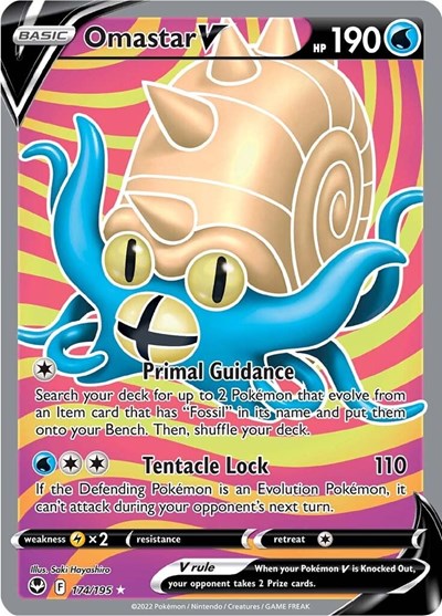 Omastar V Full Art (SWSH12) #174/195 Ultra Rare (Holofoil Near Mint) SWSH12: Silver Tempest Pokemon: 2022
