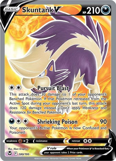 Skuntank V (Full Art) (SWSH12) #180/195 Ultra Rare (Holofoil Near Mint) SWSH12: Silver Tempest Pokemon: 2022
