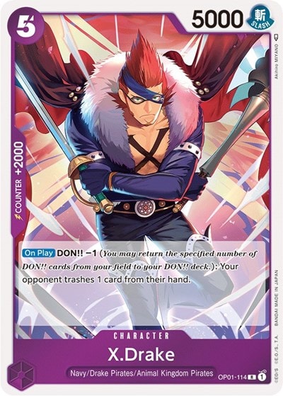 X.Drake (114) (OP01) #OP01-114 Rare (Foil Lightly Played) Romance Dawn One Piece Card Game: 2022