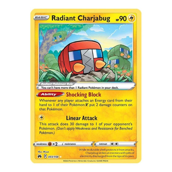 Radiant Charjabug (CRZ) #051/159 Radiant Rare SWSH: Crown Zenith Pokemon: 2023