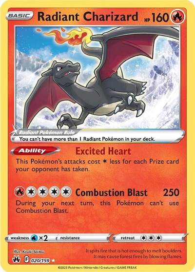 Radiant Charizard (CRZ) #020/159 Radiant Rare (Holofoil Lightly Played) SWSH: Crown Zenith Pokemon: 2023
