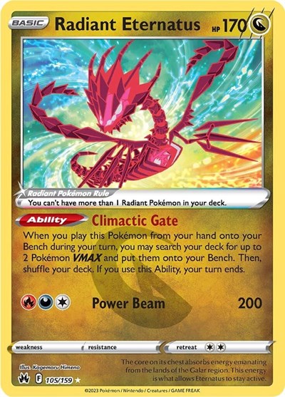 Radiant Eternatus (CRZ) #105/159 Radiant Rare (Holofoil Near Mint) SWSH: Crown Zenith Pokemon: 2023