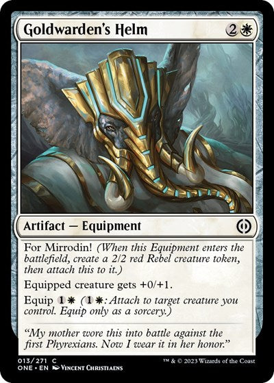 Goldwardens Helm (ONE) #13 Common (Lightly Played) Phyrexia: All Will Be One Magic: The Gathering: 2023