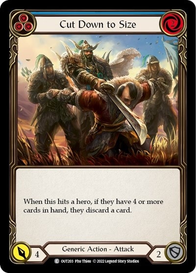 Cut Down to Size Blue (OUT) #OUT203 Common (Rainbow Foil Near Mint) Outsiders Flesh and Blood TCG: 2023