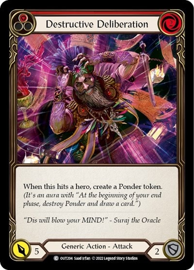 Destructive Deliberation Red (OUT) #OUT204 Common (Rainbow Foil Near Mint) Outsiders Flesh and Blood TCG: 2023