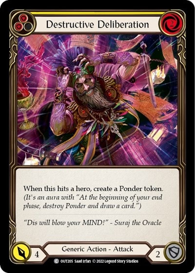 Destructive Deliberation Yellow (OUT) #OUT205 Common (Rainbow Foil Lightly Played) Outsiders Flesh and Blood TCG: 2023