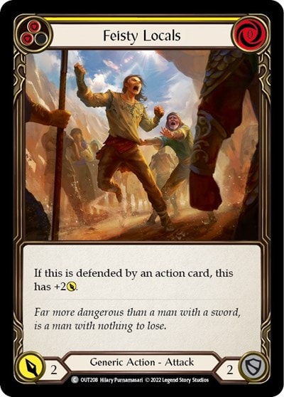 Feisty Locals Yellow (OUT) #OUT208 Common (Rainbow Foil Near Mint) Outsiders Flesh and Blood TCG: 2023