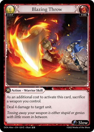 Blazing Throw (DOA Alter) #120 Common (Lightly Played) Dawn of Ashes Alter Edition Grand Archive TCG: 2023