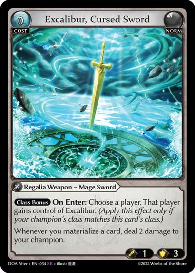 Excalibur, Cursed Sword (DOA Alter) #034 Super Rare (Lightly Played) Dawn of Ashes Alter Edition Grand Archive TCG: 2023