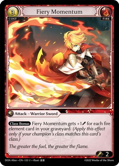 Fiery Momentum (DOA Alter) #133 Uncommon (Lightly Played) Dawn of Ashes Alter Edition Grand Archive TCG: 2023