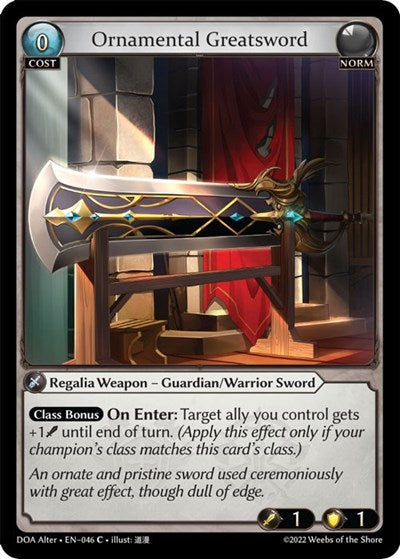 Ornamental Greatsword (DOA Alter) #046 Common (Lightly Played) Dawn of Ashes Alter Edition Grand Archive TCG: 2023