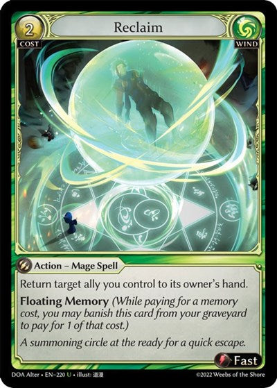Reclaim (DOA Alter) #220 Uncommon (Lightly Played) Dawn of Ashes Alter Edition Grand Archive TCG: 2023
