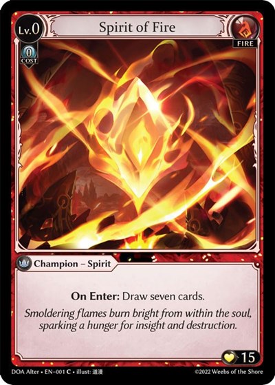 Spirit of Fire (DOA Alter) #001 Common (Lightly Played) Dawn of Ashes Alter Edition Grand Archive TCG: 2023