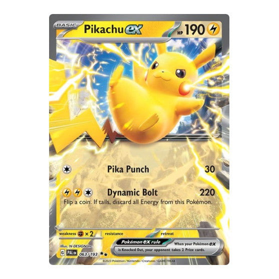 Pikachu ex (PAL) #063/193 Double Rare (Holofoil Near Mint) SV02: Paldea Evolved Pokemon: 2023