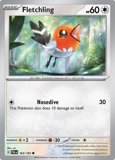 Fletchling (PAL) #163/193 Common (Reverse Holofoil Lightly Played) SV02: Paldea Evolved Pokemon: 2023